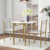 TOPMAX Modern 3-Piece Round Dining Table Set with Drop Leaf and 2 Chairs for Small Places,Golden Frame+Faux White Granite Finish