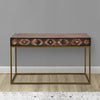 51 Inch 3 Drawer Mango Wood Console Table, Diamond Textured Panels, Metal Frame, Brown