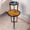 Two Tier Round Wooden Side Table with Metal Frame, Brown and Brass