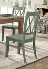 Casual Teal Finish Chairs Set of 2 Pine Veneer Transitional Double-X Back Design Dining Room Chairs