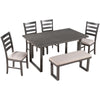 TREXM 6-Pieces Family Furniture, Solid Wood Dining Room Set with Rectangular Table & 4 Chairs with Bench(Gray)