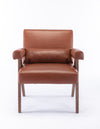 Accent chair, KD rubber wood legs with Walnut finish. PU leather cover the seat. With a cushion.Brown