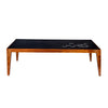 Alba 47 Inch Rectangular Metal Top Coffee Table with Laser Cut Design, Black and Brown