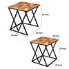 Madeline 25, 23 Inch Square 2 Piece Nesting End Table Set, Wood Top, Iron Frame, Brown and Black