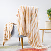 Back Printing Shaved Flannel Plush Blanket, Light Brown Stripe Blanket for Bed or Sofa, 60