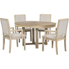 TREXM 5-Piece Dining Table Set, Two-Size Round To Oval Extendable Butterfly Leaf Wood Dining Table and 4 Upholstered Dining Chairs with Armrests (Natural Wood Wash)