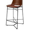29 Inch Bar Height Chair, Curved Seat, Genuine Leather, Metal Frame, Tan Brown, Black