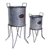 Galvanized Plant Stand with Corrugated Design and Metal Frame, Set of 2, Metallic Gray