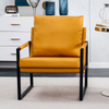PU Leather Accent Arm Chair Mid Century Modern Upholstered Armchair with Metal Frame Extra-Thick Padded Backrest and Seat Cushion Sofa Chairs for Living Room ( orange PU Leather + Metal Frame + Foam)