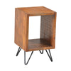 22 Inch Textured Cube Shape Wooden Nightstand with Angular Legs, Brown and Black