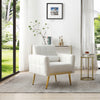 Modern Comfy Blind Tufted White Teddy Fabric Accent Chair Leisure Chair Armchair Living Room Chairs With Metal Trim and Gold Legs, with 1 Waist Pillow