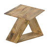20 Inch Handcrafted Mango Wood Side End Table, Angled Panel Artisanal Base, Oak Brown