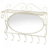Scrolled Iron Wall Shelf with Hooks and Mirror