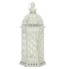 Lacy Cutout Distressed White Candle Lantern - 15.5 inches