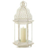 Vintage-Look White Candle Lantern - 16 inches